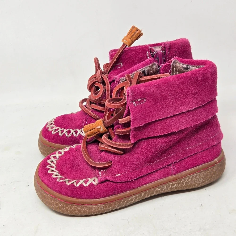 Livie & Luca Toddler Girls Size 6 Magenta Pink Suede Moccasin Fringe Boots